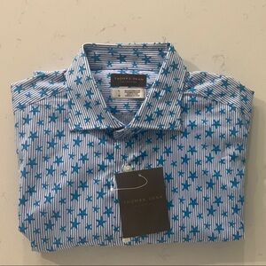 Thomas Dean Casual Blue Star Pattern Shirt